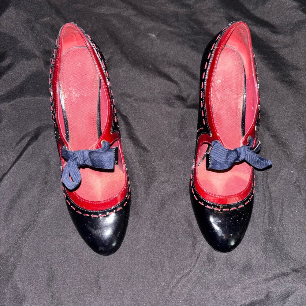 Enzo Angiolini Red and Black Heels with Bow